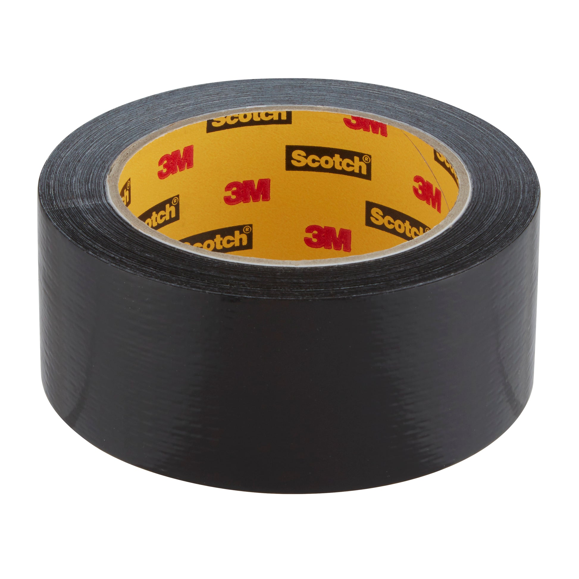 Das Scotch® Universal Klebeband 2904 (25 m x 48 mm) von 3M Deutschland GmbH ist eine schwarze Klebebandrolle mit gelbem Kern, auf dem das 3M- und das Scotch-Logo auf weißem Hintergrund abgebildet sind.