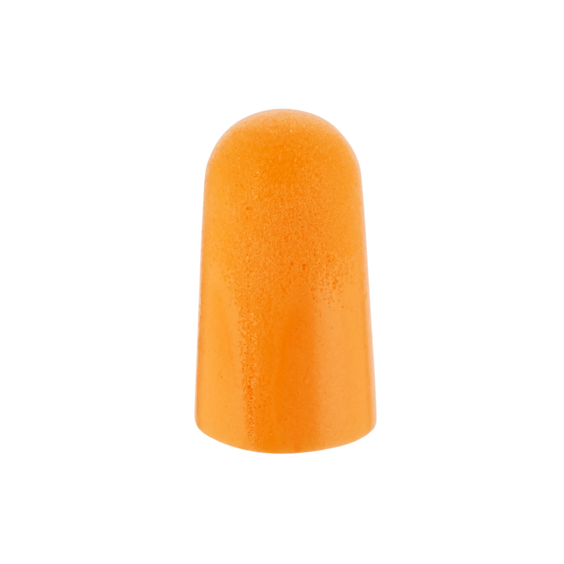 Ein einzelner 3M™ Gehörschutzstöpsel 1100 aus weichem, orangefarbenem Schaumstoff (SNR 35 dB) der 3M Deutschland GmbH ist aufrecht auf weißem Hintergrund abgebildet.