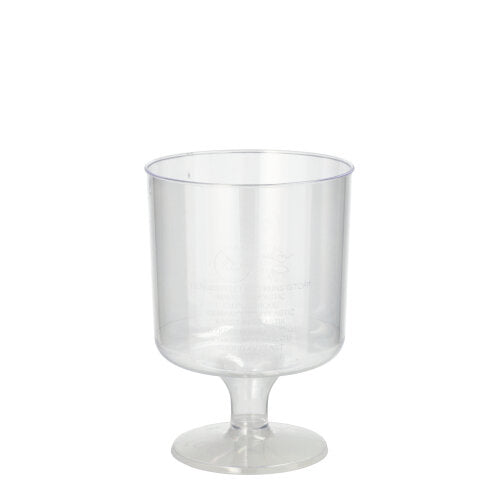 Ein Set mit 10 transparenten, einteiligen Starpak Stiel-Gläsern für Rotwein (PS, 0,2 l, Ø 7,2 cm, 10 cm hoch) steht aufrecht vor einem schlichten weißen Hintergrund. Wird in Schrumpffolie geliefert.