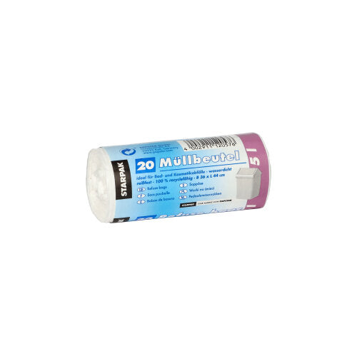 Starpak 20 Müllbeutel, LDPE, weiß, 5l (44cm x 36cm), mit Banderole – ideal für kleine Abfalleimer.