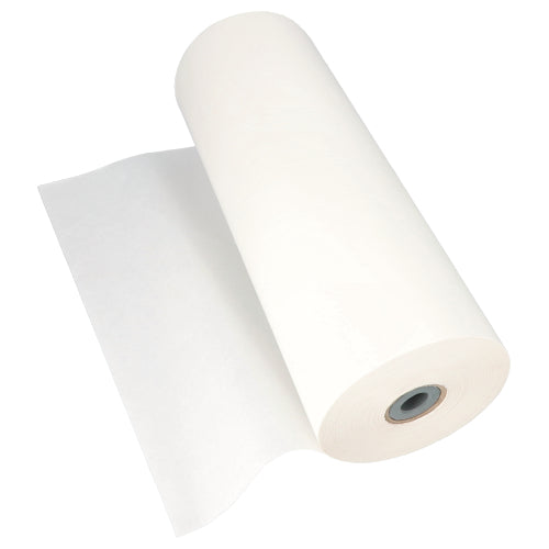 Eine große Rolle PAPSTAR 10 kg Einschlagpapiere, Cellulose weiss von der PAPSTAR GmbH, teilweise abgerollt auf schlichtem weißem Untergrund, bietet eine umweltfreundliche Verpackungslösung.