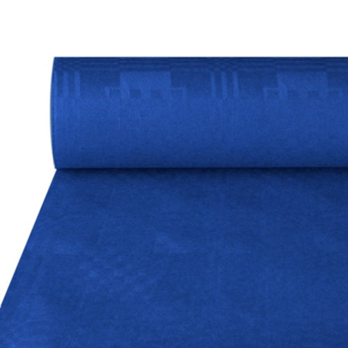 Eine Rolle PAPSTAR Papiertischtuch mit Damastprägung (50 m x 1 m) von der PAPSTAR GmbH, teilweise abgerollt, um die Volltonfarbe und die damastartig strukturierte Oberfläche zu zeigen.