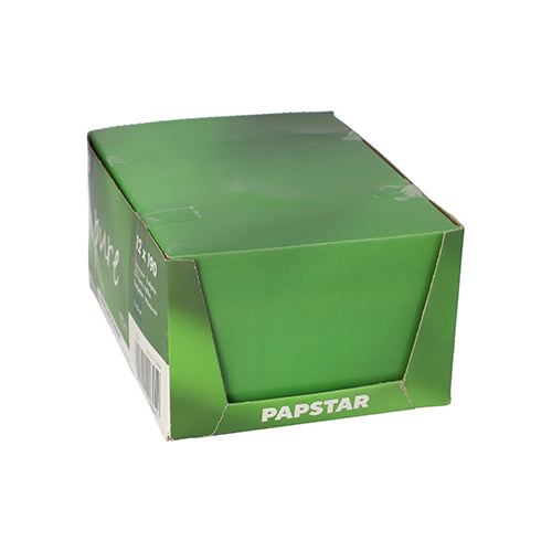 Eine grüne rechteckige Box mit der Aufschrift „PAPSTAR“ enthält 190 runde Zahnstocher (6,5 cm) der PAPSTAR GmbH Holz „pure“ im Spender. Die teilweise geöffnete Box liegt auf einer schlichten weißen Fläche.