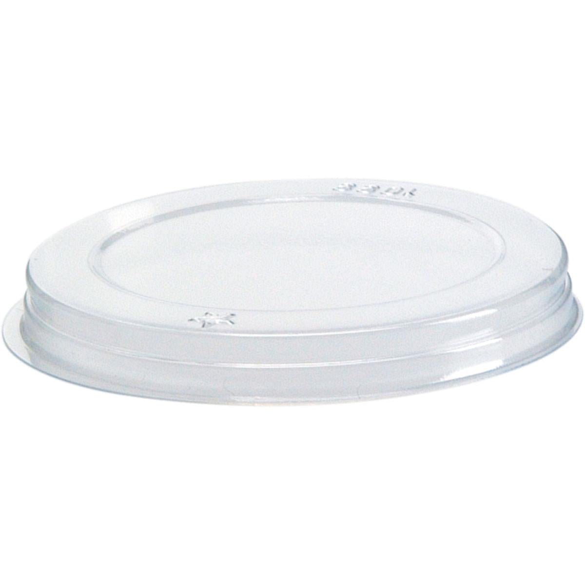 Klarer, runder Deckel für 127730 transparenter PS-Deckel der Duni GmbH mit glattem, leicht erhabenem Rand - ideal für den Einsatz in der Gastronomie. Geliefert in einer Packung mit 3.400 Stück.