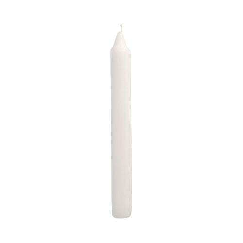 Eine einzelne, ungezündete Starpak Tafelkerze (Ø 2,1 cm, 19,6 cm, weiß) aus dem 50er-Pack steht vor schlichtem weißem Hintergrund und schafft eine elegante Atmosphäre.