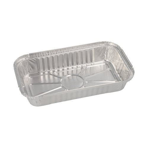 Das Starpak 50 Schalen, Alu eckig 0,65 l (3,4 cm x 13 cm x 22 cm) Einwegschalen-Set besteht aus rechteckigen Aluminiumschalen mit gerippten Seiten – der ideale Küchenhelfer für die einfache Zubereitung oder das Servieren von Mahlzeiten. Packung mit 50 Stück, in Schrumpffolie verpackt.