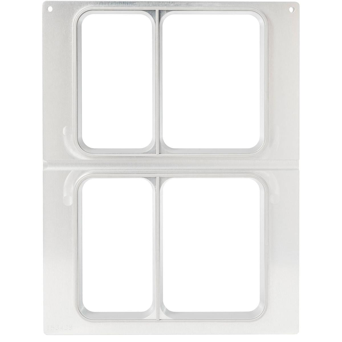 Die Kassette DF15/25 2-comp f. CPET Schalen von Duni GmbH ist eine Klarsichtfolie mit zwei Reihen von je zwei Taschen, ideal zum Ausstellen oder Aufbewahren von Gegenständen und kompatibel mit Kassette DF15/25 Aufbewahrungssystemen.