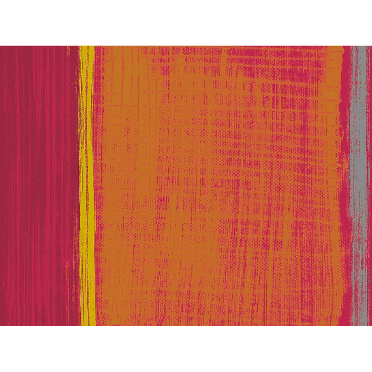 Abstrakte Malerei mit gitterartigen Mustern und geschichtetem Rot, Orange, Gelb, plus einem Streifen Grau - ideal für die Gastronomie als Duni GmbH Papier-Tischsets 30 x 40 cm "Gustav" (Packung mit 250 Stück).