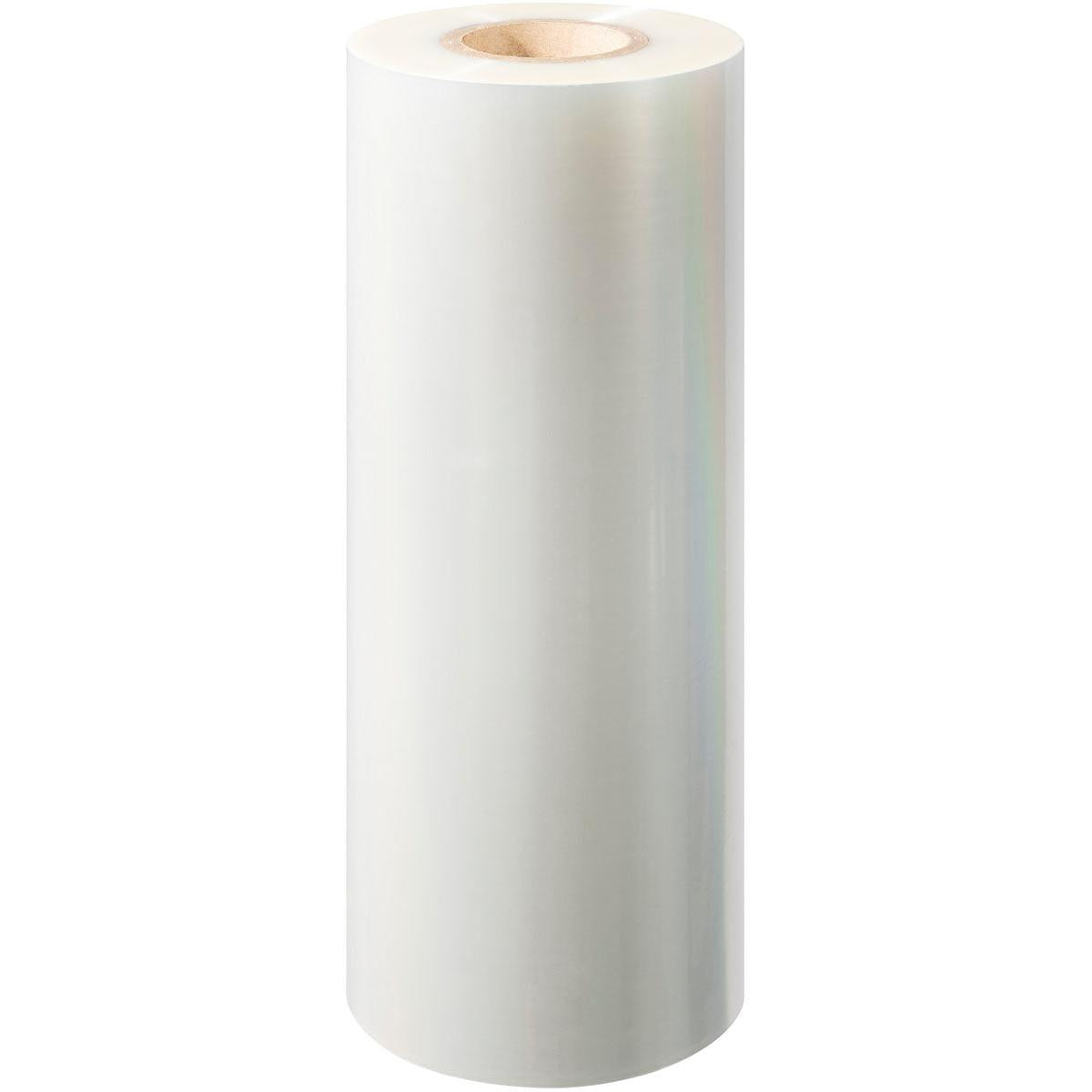 Eine große Rolle Duni GmbH Universalfolie kein Antifog universal mit Pappkern, stehend auf weißem Hintergrund.