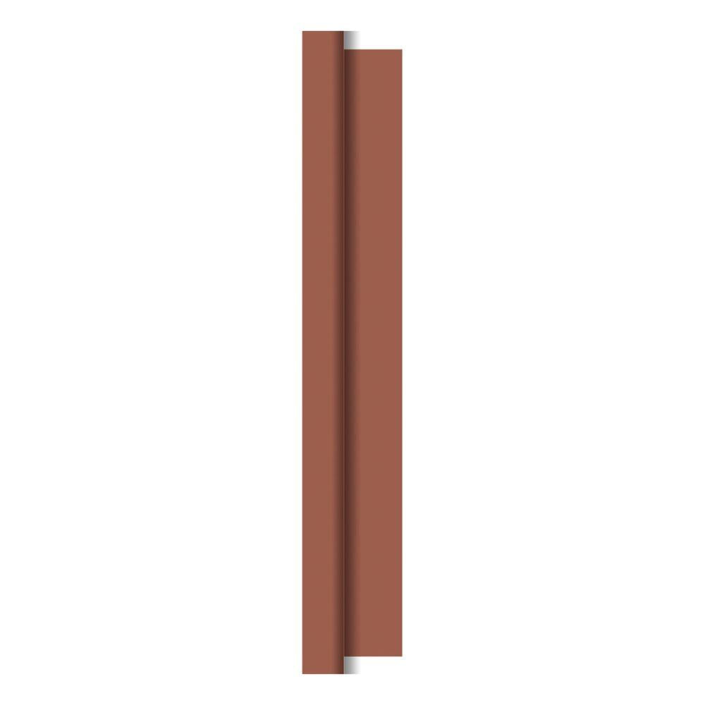 Ein vertikaler, schmaler, brauner Metallstreifen mit einem Mittelkanal auf weißem Hintergrund – perfekt als Tischdekoration für Veranstaltungen oder in Kombination mit Dunicel-Tischdeckenrollen (1,18 m x 25 m) von Duni GmbH.