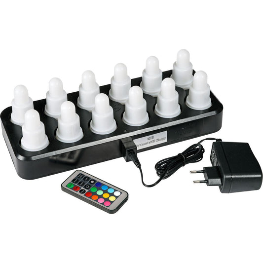 Das Duni GmbH LED-Multicolour, 12er Set (12x 70 x 40 mm) bietet leuchtende Multicolor-Beleuchtung für die Partydekoration, kommt mit Fernbedienung und Netzteil - ideal als LED-Lichterkette für jede Feier.