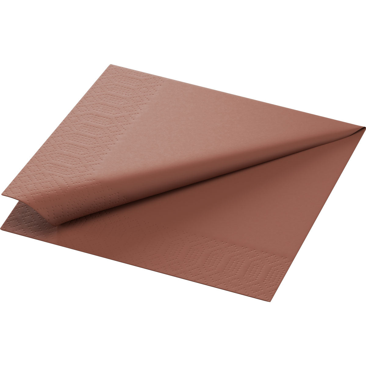 Die Duni GmbH Zelltuchservietten 33 x 33 cm 3lagig 1/4 Falz kastanie zeichnen sich durch eine dezente Randprägung und eine teilweise sichtbare zweite Lage beim Falten aus. Jede Packung enthält 250 Servietten.