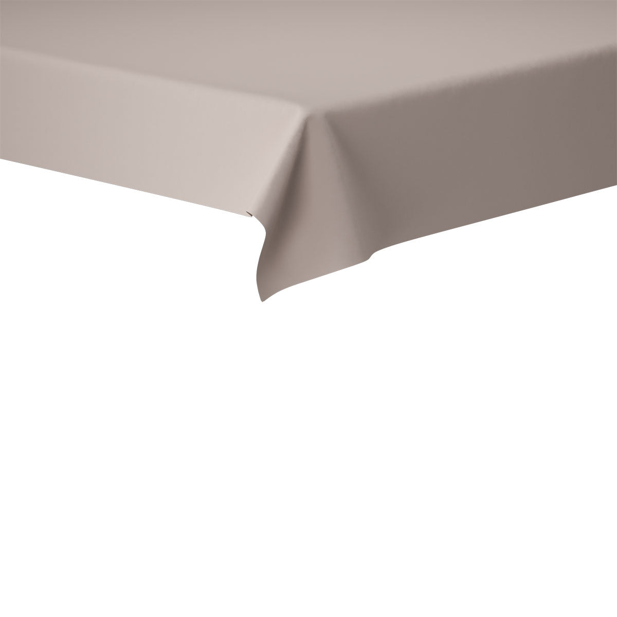 Die Evolin-Tischdecke 127 x 127 cm von Duni GmbH in Beige aus hochwertigem Gewebe liegt elegant gefaltet über den Tisch und überzeugt mit Langlebigkeit vor schlichtem, weißem Hintergrund.