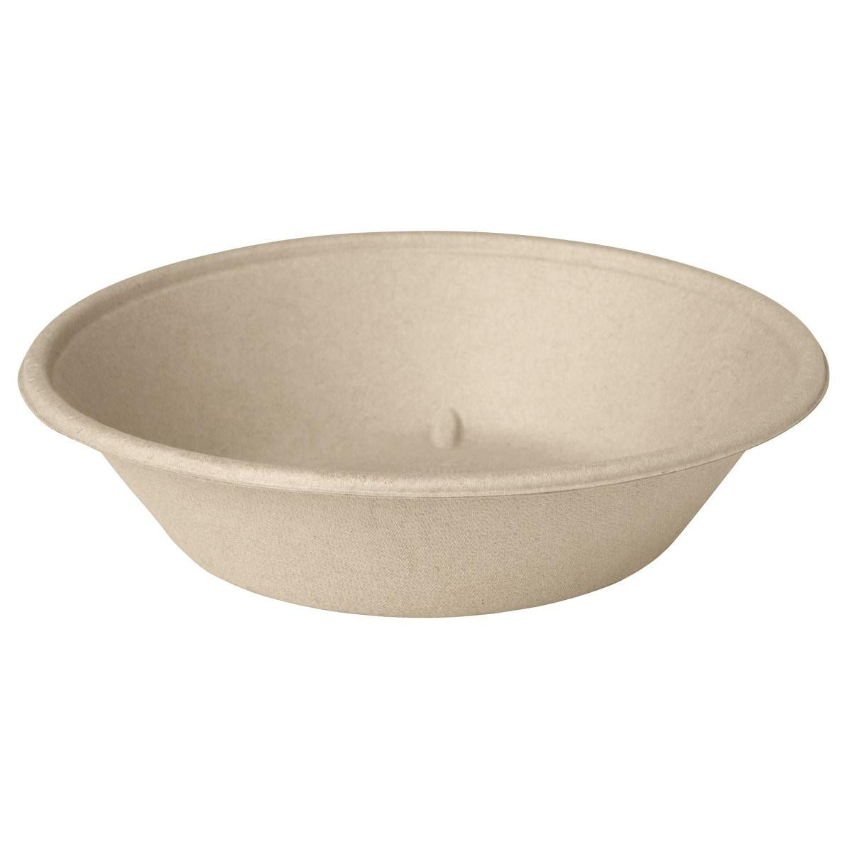 Die Salatschale Bagasse Braun der Duni GmbH ist eine schlichte, runde, braune Einwegschale aus umweltfreundlicher Bagasse, dargestellt in leicht schräger Seitenansicht auf weiß. Ideal als Salatschale.