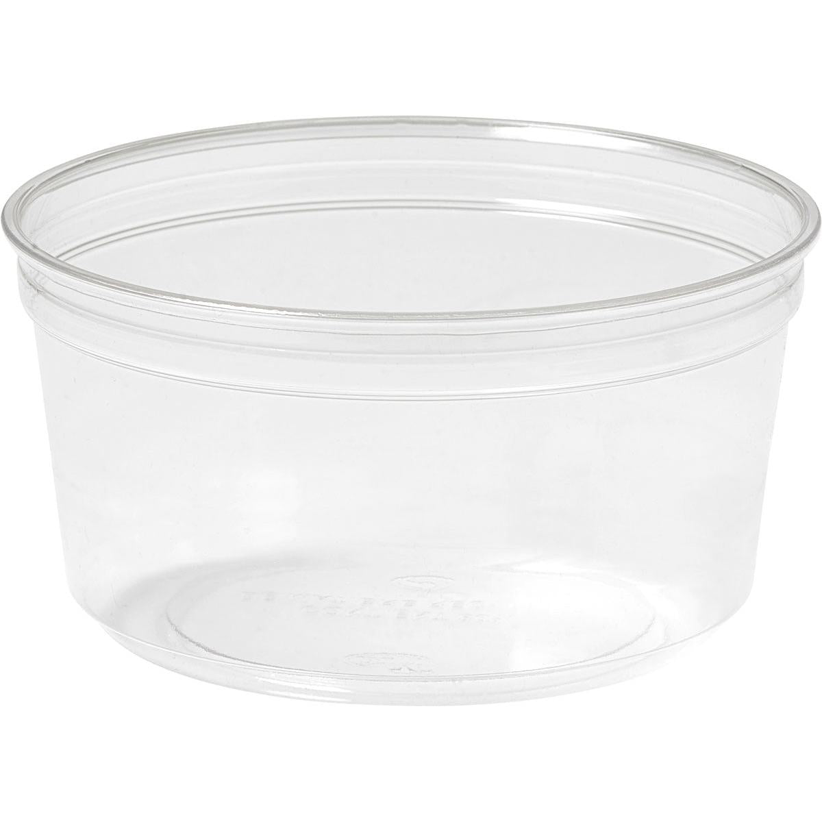 Die Duni GmbH Deli-Schale Crystal, transparent, ist ein klarer runder Behälter mit breitem Rand, ideal als Servierschale zum Ausstellen und Servieren von Speisen vor weißem Hintergrund.