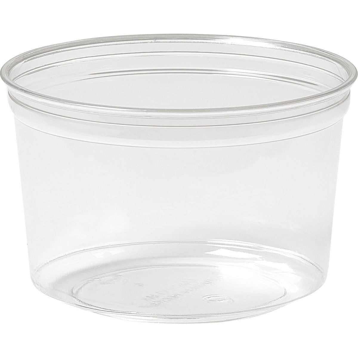 Die Duni GmbH Deli-Schale Crystal ist ein transparenter, runder Lebensmittelbehälter aus Kunststoff ohne Deckel, der leer vor einem weißen Hintergrund abgebildet ist.