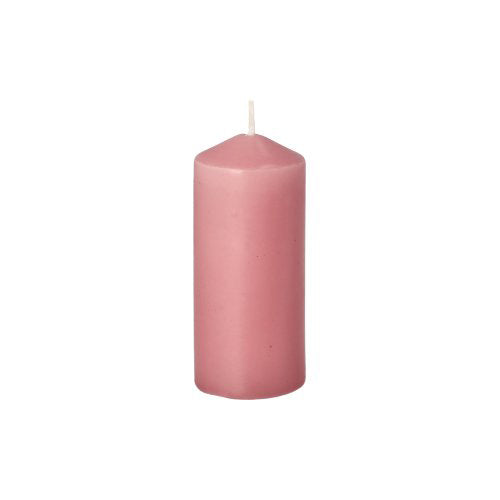 Eine rosa Stumpenkerze von Starpak mit 10 Stumpenkerzen, Ø 40 mm · 90 mm, mit abgerundeter Spitze und einzelnem weißen Docht steht aufrecht auf einem weißen Hintergrund, ideal für Hochzeiten oder um zu Hause eine gemütliche Atmosphäre zu schaffen.