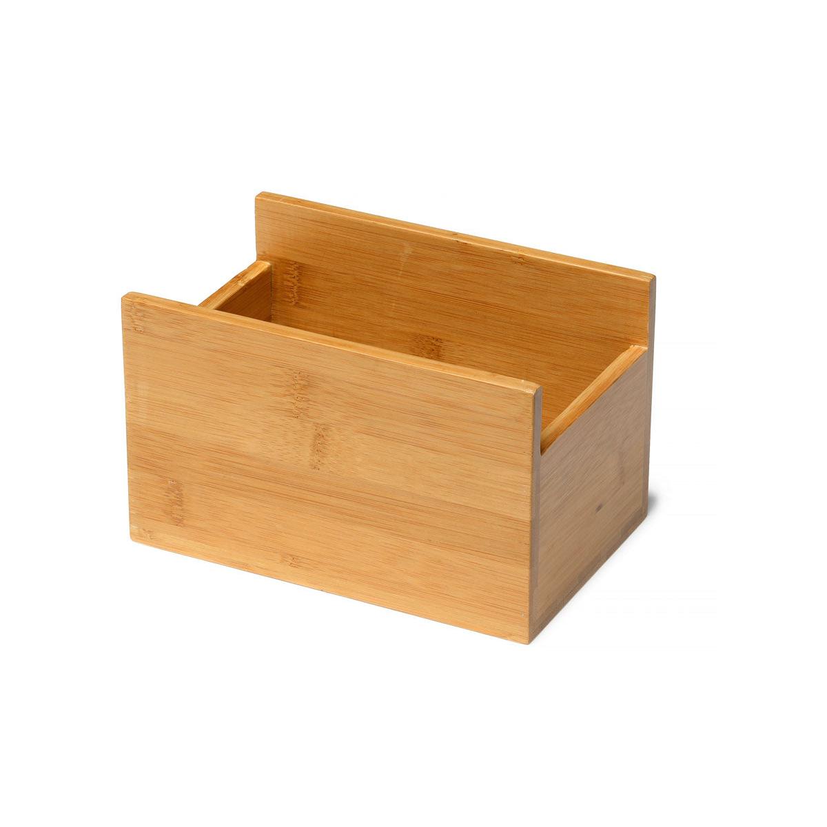 Der Besteckkasten Bambus von Duni GmbH überzeugt mit offener Oberseite, seitlicher Einkerbung und eleganter Holzmaserung - eine umweltfreundliche Küchenlösung, inszeniert auf weißem Hintergrund.