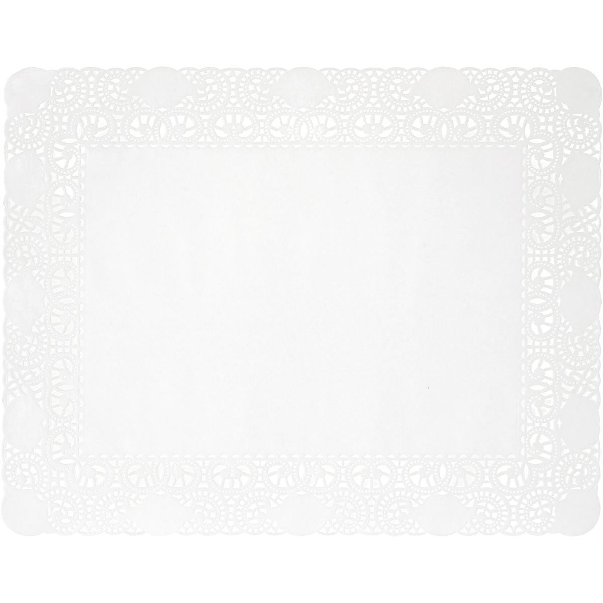 Die Duni GmbH Tortenspitzen Rechteckig 20 x 30 cm in weiß haben einen eleganten Spitzenrand und eine feste Mitte; erhältlich in Packungen zu 250 Stück.