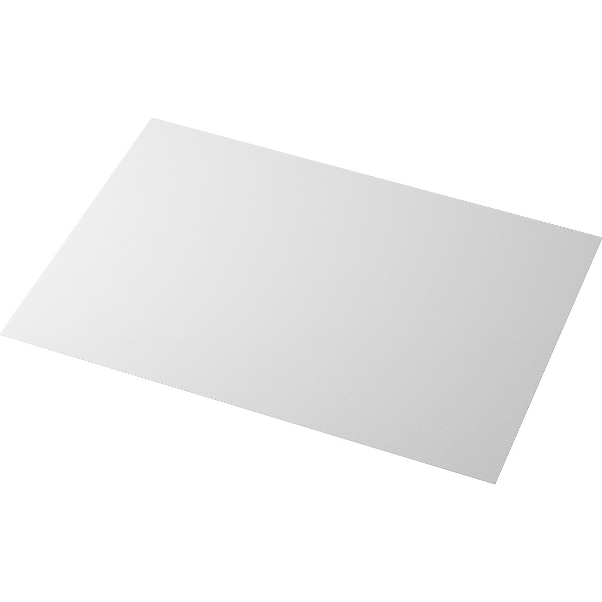 Ein einzelnes weißes Blatt, das der Größe der Evolin-Tischsets der Duni GmbH von 30 x 43,5 cm entspricht, wird leicht schräg auf einem einfarbigen weißen Hintergrund gezeigt.