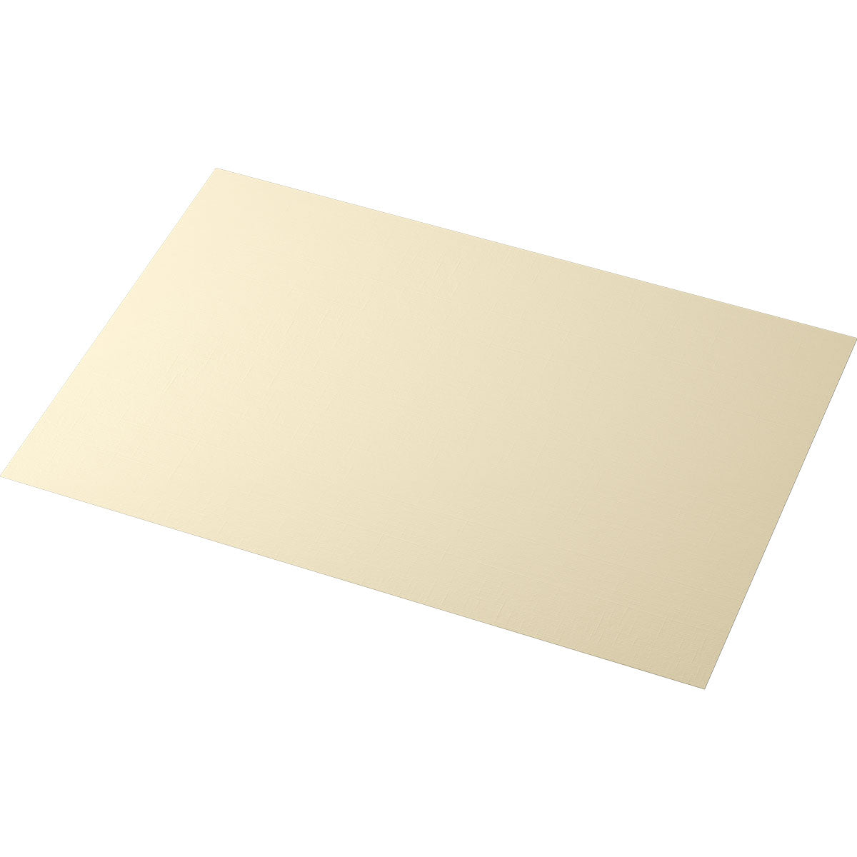 Ein einzelnes Blatt glattes, cremefarbenes Papier - in der Größe vergleichbar mit den Evolin-Tischsets der Duni GmbH (30 x 43,5 cm) - wird leicht schräg auf einem weißen Hintergrund präsentiert.