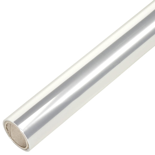 Eine Rolle unbedruckte Starpak Transparentfolie von Starpak mit sichtbarem Kartonkern, schräg auf weißem Hintergrund dargestellt.