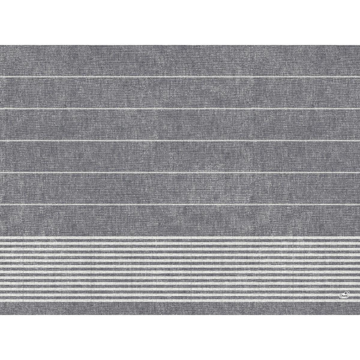 Papier-Tischsets 30 x 40 cm Handtuch grau von Duni GmbH: Graues, strukturiertes Design mit horizontalen weißen Linien-oben weit, unten dicht. Ideal für Restaurants. Rundes Logo in der rechten unteren Ecke. Packung mit 250 Stück.