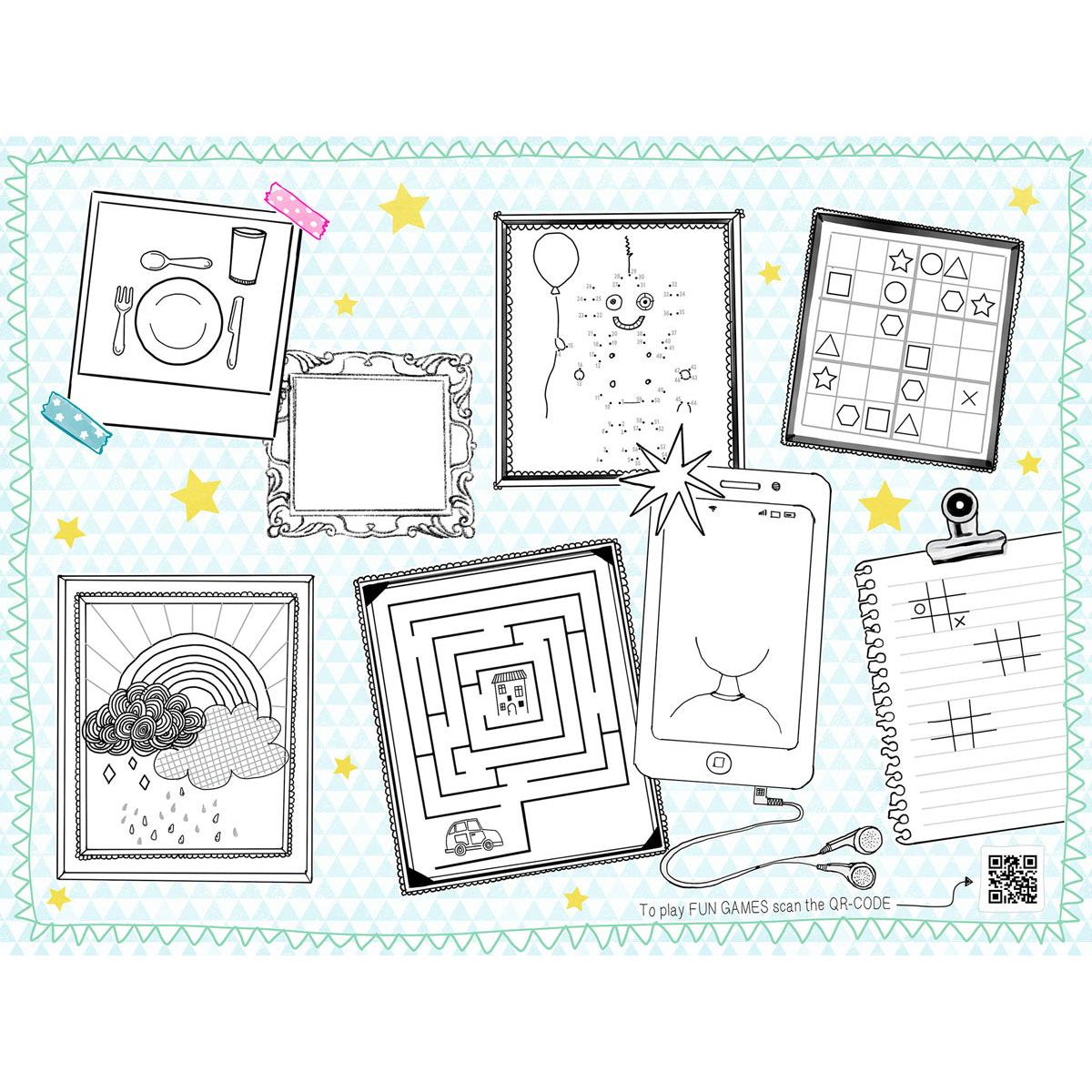 Die Papier-Tischsets 30 x 40 cm von Duni GmbH bieten Labyrinthe, Tic-Tac-Toe, Punkte verbinden, Zeichenaufforderungen und mehr auf einem sternförmigen Hintergrund - perfekt für Kinder, die gerne zeichnen. Packung mit 250 Stück.