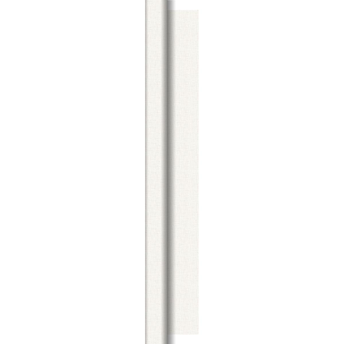 Eine Nahaufnahme einer strukturierten, hellen Dunisilk-Tischdeckenrolle 1,18 m x 25 m der Duni GmbH zeigt eine sichtbare Mittelnaht mit Schatten, die eine subtile Faltung oder ein Lagenmuster hervorhebt.