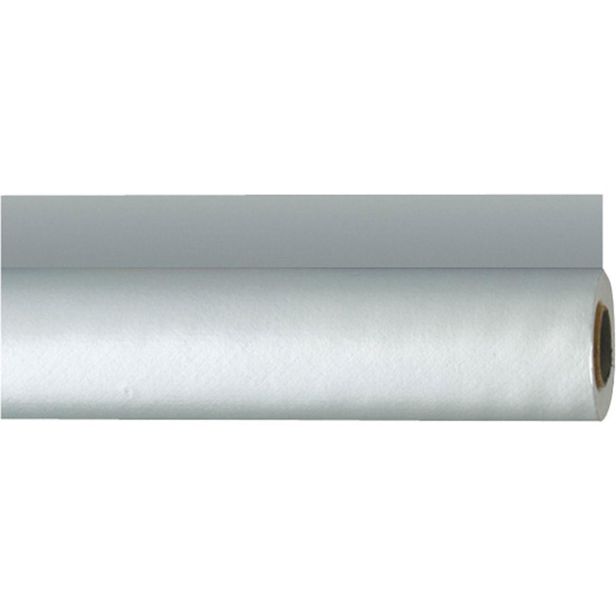 Eine Rolle Duni GmbH Dunisilk-Tischdeckenrollen (1,18 m x 25 m) mit sichtbarem Kartonkern liegt waagerecht auf einem glatten Untergrund - ideal für die Gastronomie oder besondere Anlässe.