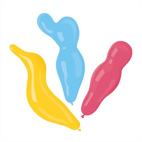 Die PAPSTAR 8 Luftballons farbig sortiert "Figuren" der PAPSTAR GmbH sind auf weißem Hintergrund abgebildet und haben jeweils verschiedene abstrakte Formen oder Tierfiguren. Die Packung enthält 8 bunte Luftballons.