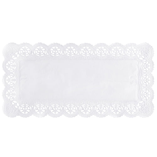 Die PAPSTAR 250 Spitzenpapiere eckig, 34 x 17 cm, in Weiß, verfügen über einen kunstvollen Spitzenrand mit fester Mitte. Geliefert von der PAPSTAR GmbH im Folienbeutel zu 250 Stück – ideal für die elegante Präsentation auf jeder Oberfläche.