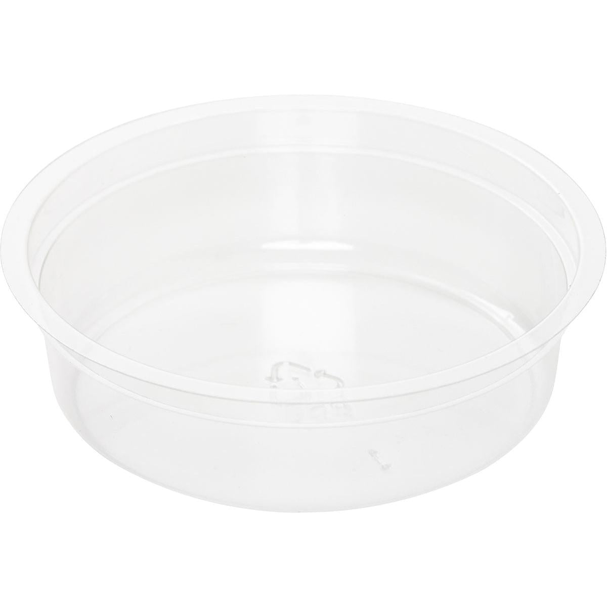 Der Duni GmbH Einsatz für Gläser Crystal 120 ml rPET Behälter (Packung 30 Stück), transparent und rund ohne Deckel, ist auf weißem Hintergrund abgebildet.