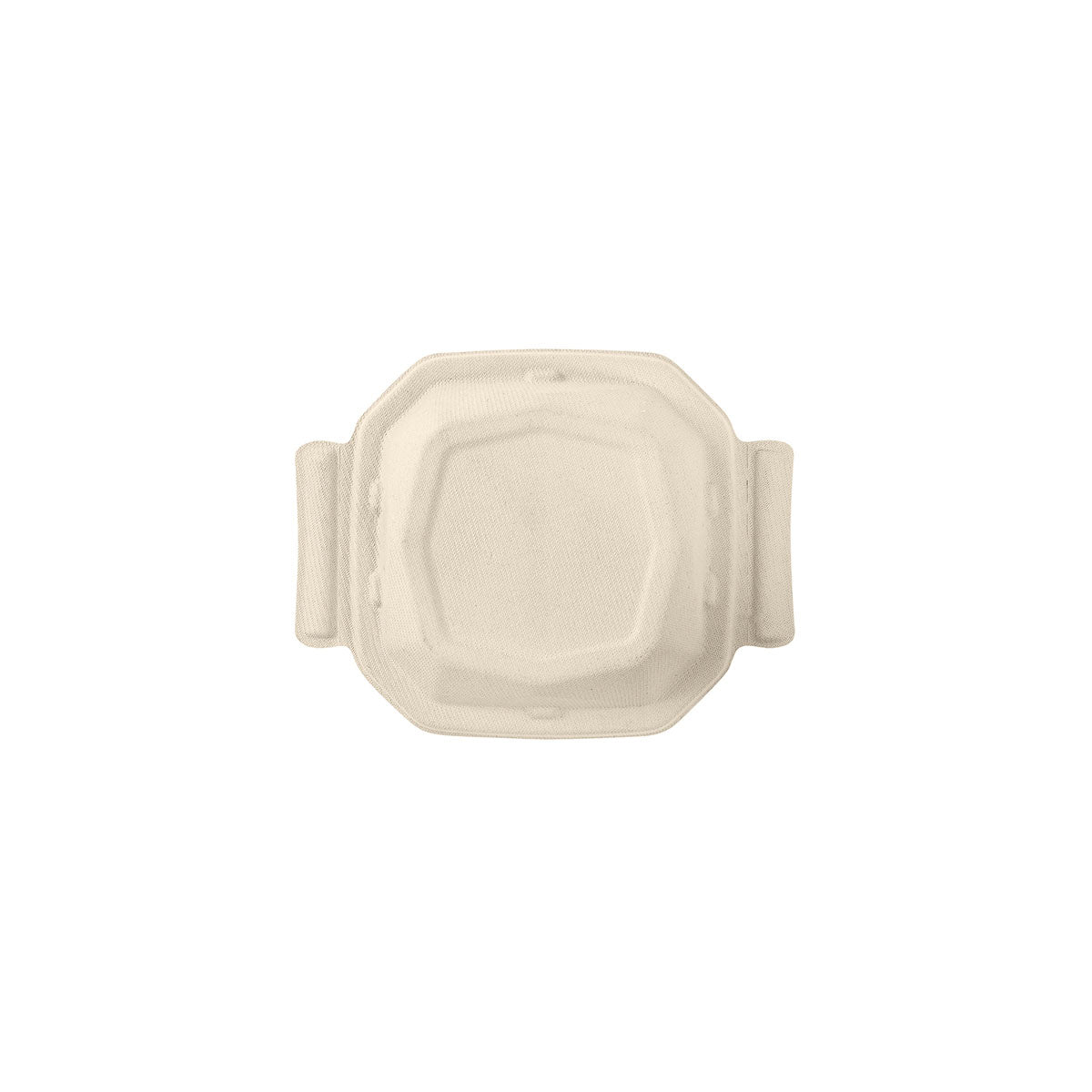 Ein Braun Bagasse Deckel für 188140 Einweg-Lebensmittelbehälter der Duni GmbH (202x160x37mm, Packung 80 Stück) ist von oben mit zwei kleinen Griffen auf einfarbig weißem Hintergrund abgebildet.
