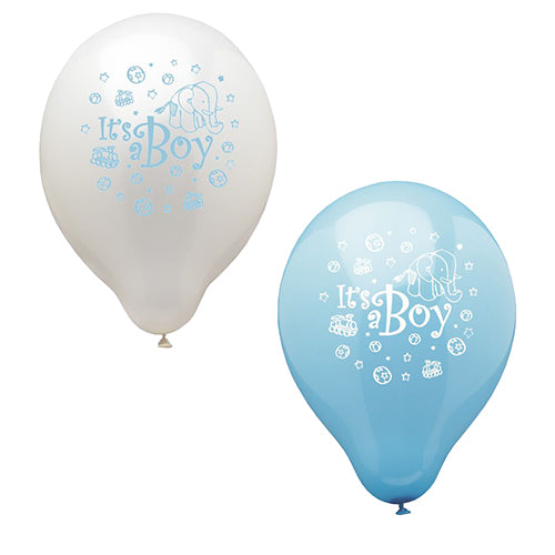 Feiern Sie die Geburt eines Jungen oder Babypartys mit PAPSTAR 12 Luftballons Ø 25 cm „It’s a Boy“ von der PAPSTAR GmbH – blau-weiße Ballons mit Elefanten- und Babymotiven, perfekt für Ihren besonderen Anlass.