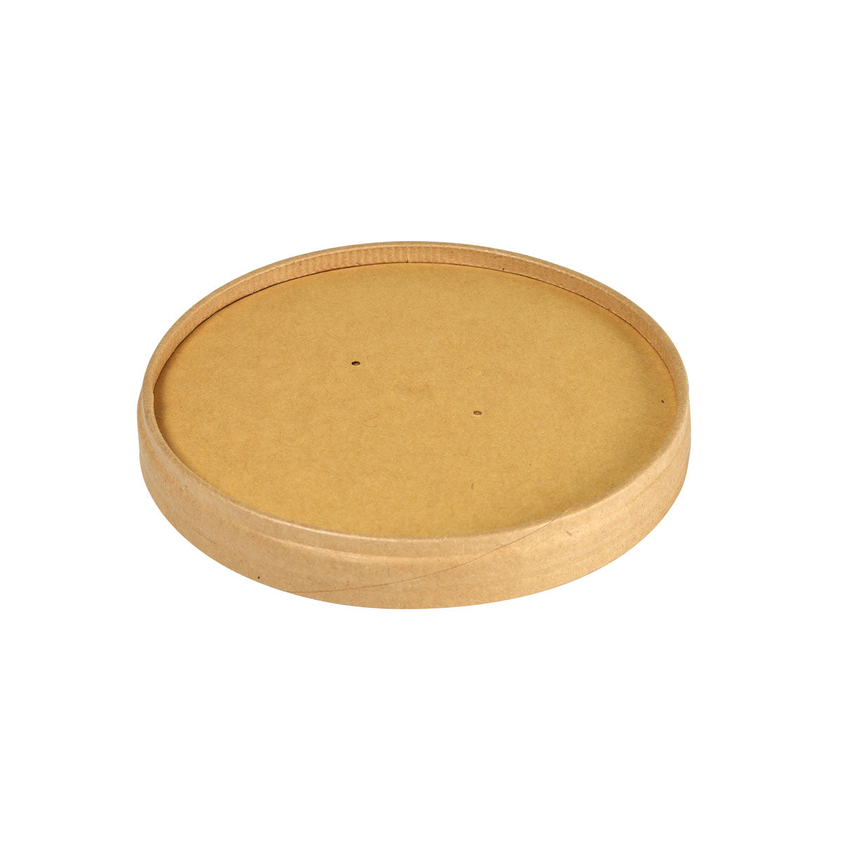 Der Deckel Karton SLIM Karton/PLA Braun (350/550/750/950 ml, 117x117x19 mm) der Duni GmbH ist ein runder, flacher, FSC-zertifizierter brauner Kartondeckel mit PLA-Beschichtung und erhöhtem Rand. Packung mit 25 Stück auf weißem Hintergrund.