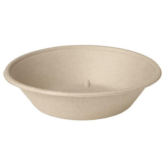 Die Classic Bowl 800 ml - unbeschichtete Braun Bagasse 194x194x48 von Duni GmbH ist eine schlichte, runde, beige geformte Faserschale mit einem Fassungsvermögen von 800 ml, abgebildet auf weißem Hintergrund. Die Packung enthält 40 Stück.