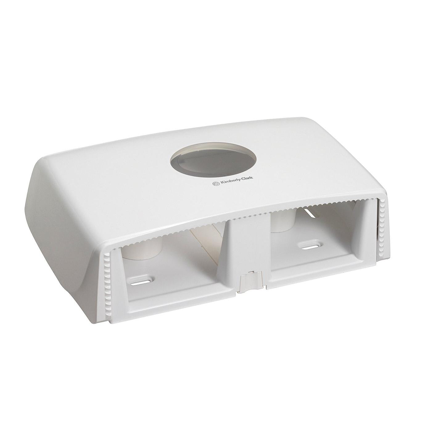 Der Aquarius™ Toilettenpapierspender von Kimberly-Clark GmbH ist ein weißer Doppelrollenspender für Jumbo-Toilettenpapier Mini, der sich durch sein rechteckiges Design und seine effiziente Papierspende auszeichnet - ideal für stark frequentierte Toiletten.