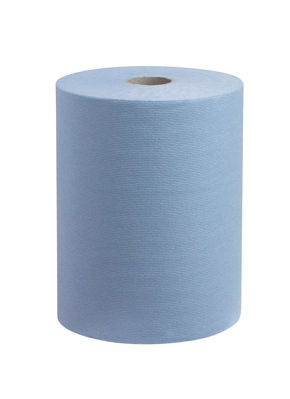 Eine große Rolle saugfähige Papierhandtücher mit sichtbarem Kern von Kimberly-Clark GmbH, stehend auf weißem Hintergrund-ideal als platzsparende Handtuchlösung wie die Scott® Slimroll™ Handtücher.