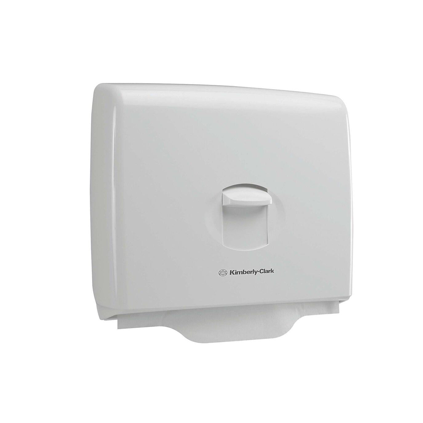 Der Kimberly-Clark Aquarius™ Toilettensitzauflagenspender in Weiß ist ein wandmontierter Spender, perfekt für die Aufrechterhaltung der Hygiene in öffentlichen Toiletten. 1 Spender pro Karton.