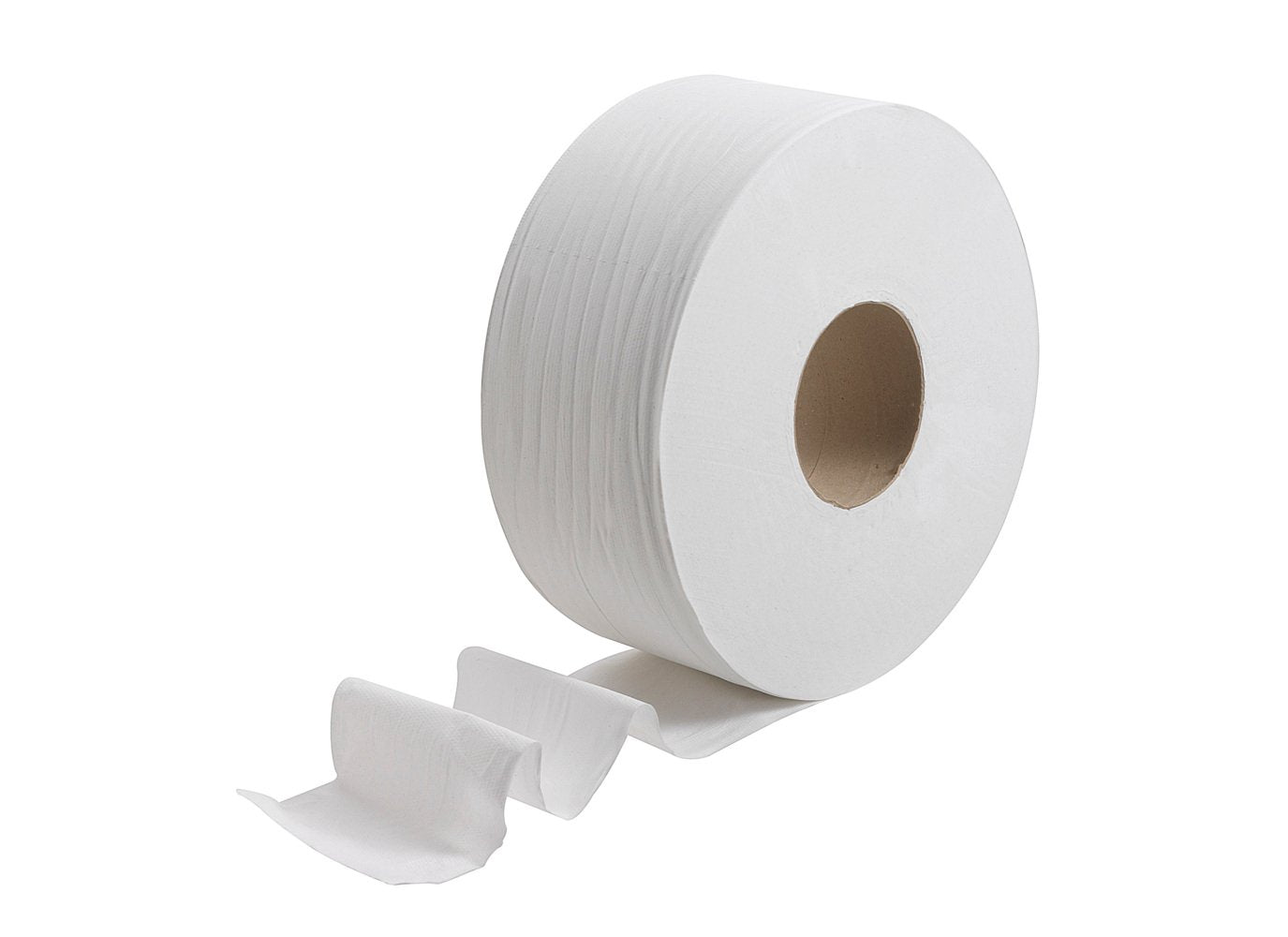 Ein Kleenex® Großrolle Toilettenpapier von Kimberly-Clark GmbH in Weiß (6 Rollen x 500 Blatt) ist auf weißem Hintergrund abgebildet, einige Blätter hängen lose herab.