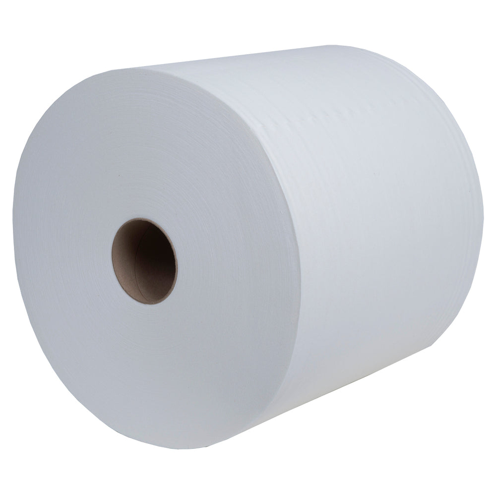 Ein Kimtech® Aviation Reinigungstücher Großrolle (weiß, 1 Rolle x 900 Tücher, Kimberly-Clark GmbH) für Luftfahrtindustrie und gewerbliche Nutzung ist vor einem weißen Hintergrund abgebildet.