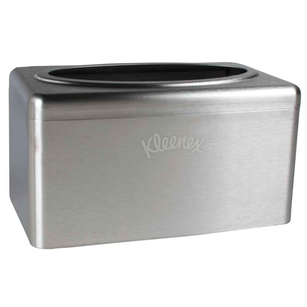 Der Kleenex® Handtuchspender aus Edelstahl von Kimberly-Clark GmbH ist ein kompakter, verchromter Tissue-Box-Deckel mit ovaler Deckelöffnung und "Kleenex"-Gravur, der über eine praktische Zupfbox-Funktion zur einfachen Entnahme verfügt. Enthält 2 Spenderboxen pro Karton.
