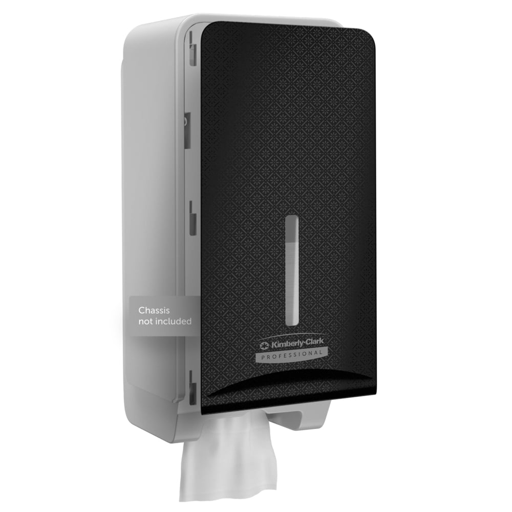 Die Kimberly-Clark Professional™ Icon™ Dispenser Faceplate - FTT (27,80 x 13,10 x 1,40 cm) der Kimberly-Clark GmbH zeichnet sich durch ein dezentes schwarz-weißes Muster aus; Gehäuse nicht enthalten. Perfekt für Waschräume.