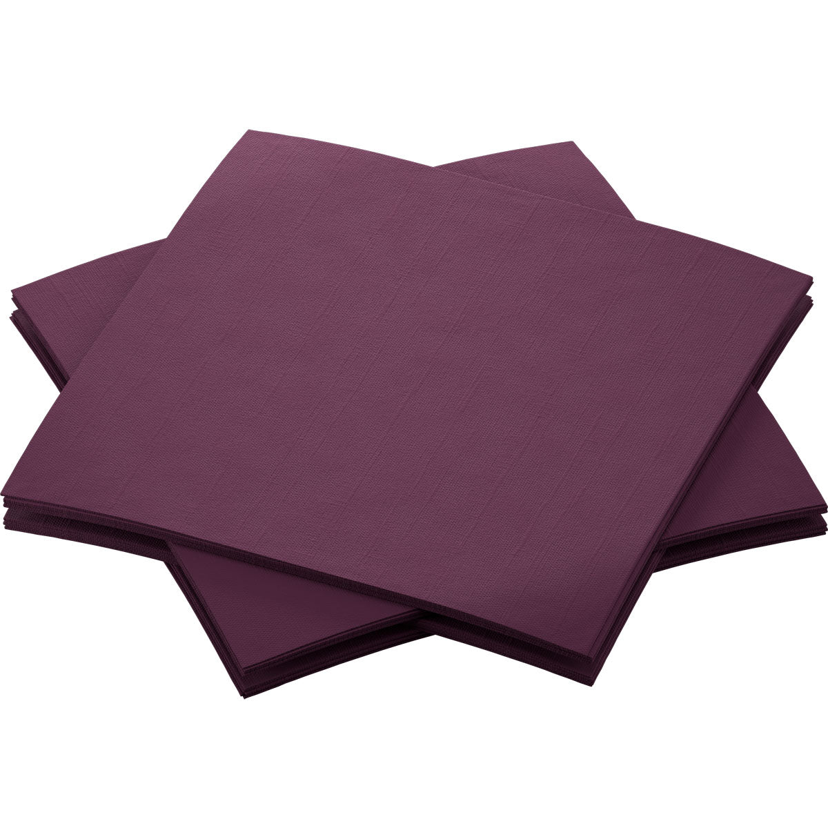 Vier Bio-Dunisoft-Servietten 20 x 20 cm von Duni GmbH sind leicht überlappend auf weißem Hintergrund arrangiert - nachhaltig, stilvoll und mit elegantem Look.