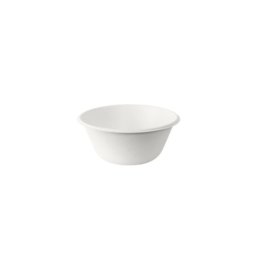 Eine Coppa Schale 250 ml - unbeschichtet Weiß Bagasse 116x116x50 von Duni GmbH steht mittig auf einem weißen Hintergrund. Die umweltfreundliche Schale wirkt wie ein Einweggeschirr, hat leicht strukturierte Seiten und ist aus kompostierbarer Bagasse hergestellt. Packung (50 Stück).