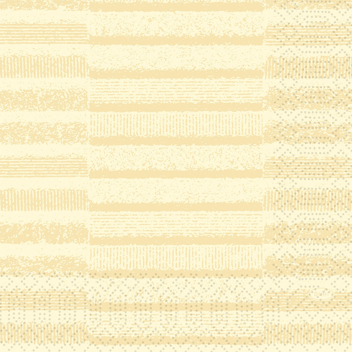 Tessuto cream 51075 von Duni GmbH: Elegante Servietten mit abwechselnd beigen Streifen und Rechtecken mit strukturierten Punkten, Linien und Gittern auf hellem Grund. Packung (50 Servietten) - ideal für stilvoll gedeckte Tische.