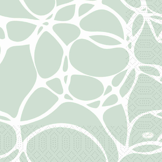 Abstraktes Muster mit weißen, netzartigen Linien auf gedämpftem Ocean Mint Grün, mit unregelmäßigen Formen und gepunkteten Strukturen; ideal für Duni GmbH Serv.33x33 3lg 1/4 Ocean Mint 250P. (Packung mit 250 Stück).