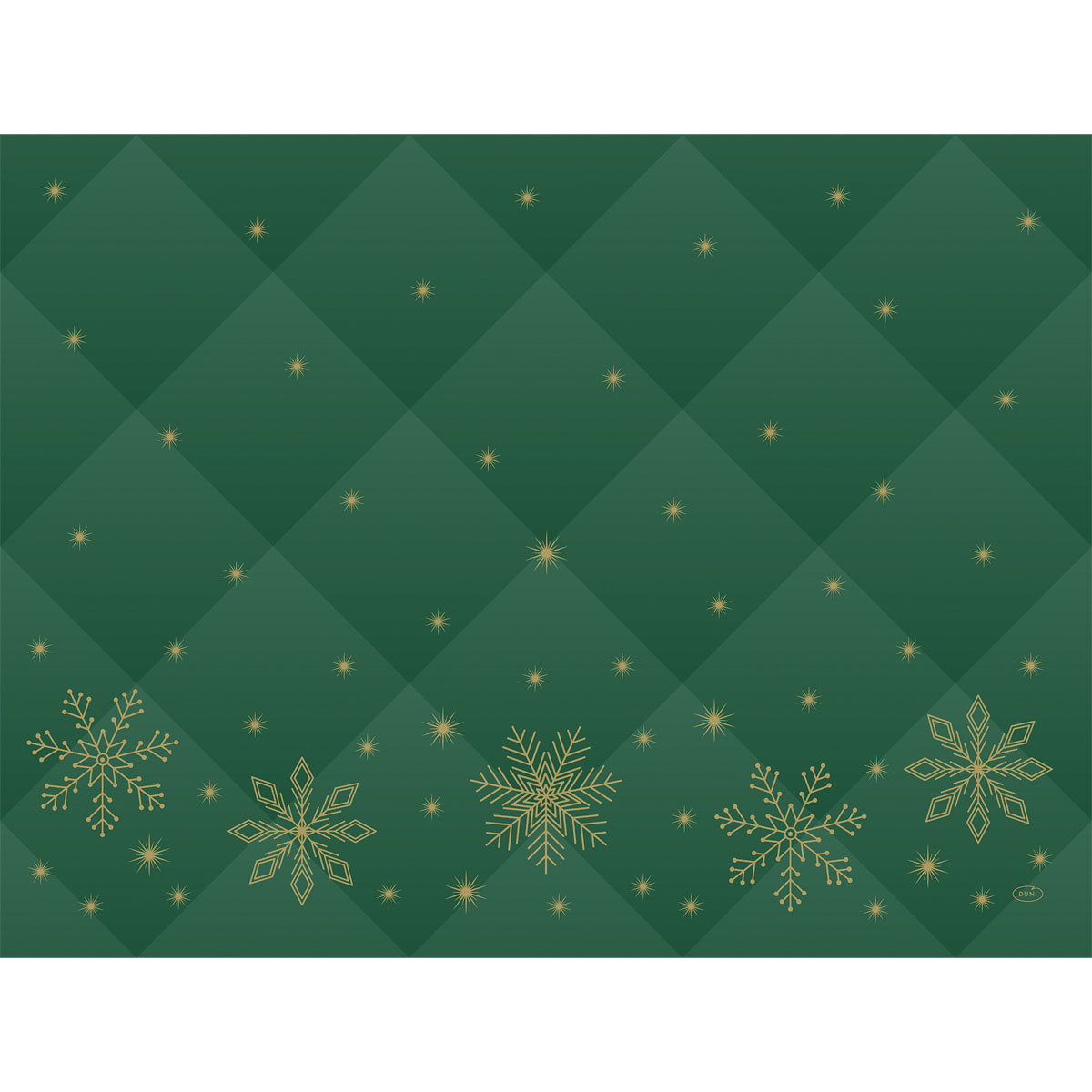Bringen Sie Eleganz auf Ihren Tisch mit den Duni GmbH Papier-Tischsets 30x40cm Rhombus grün. Mit einem gesteppten Rautenmuster, goldenen Schneeflocken und zarten goldenen Sternen - vor allem am unteren Rand. Die Packung enthält 250 Stück.