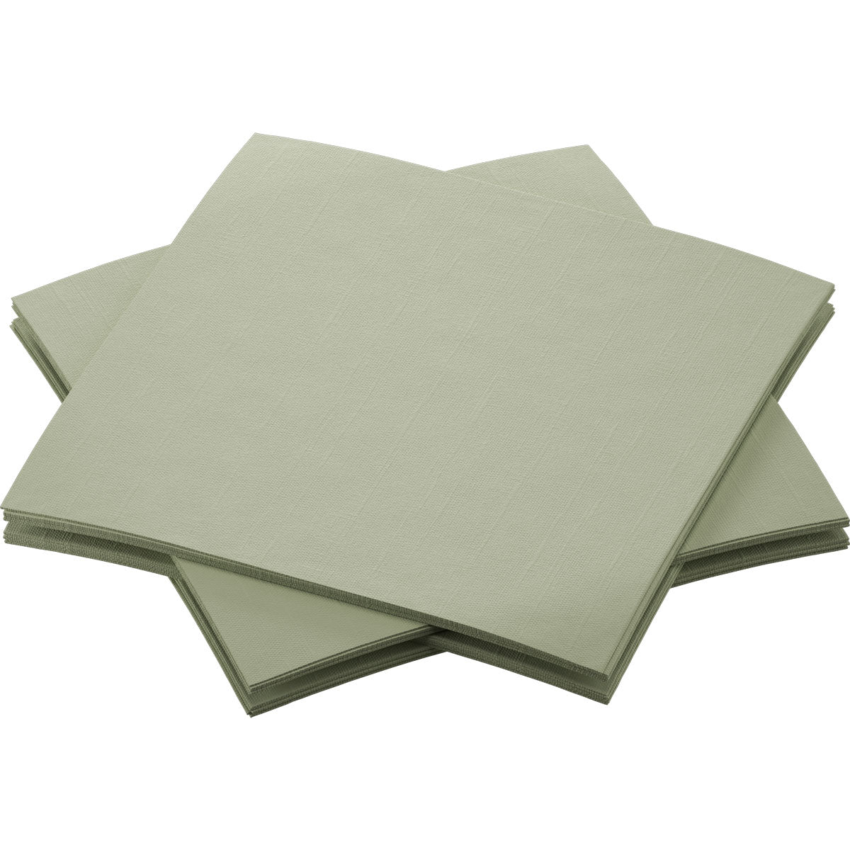 Ein Stapel hellgrüner Bio-Dunisoft-Serv. 20x20cm von Duni GmbH ist überlappend auf weißem Hintergrund arrangiert - stilvolle, umweltfreundliche Servietten für jeden Anlass.